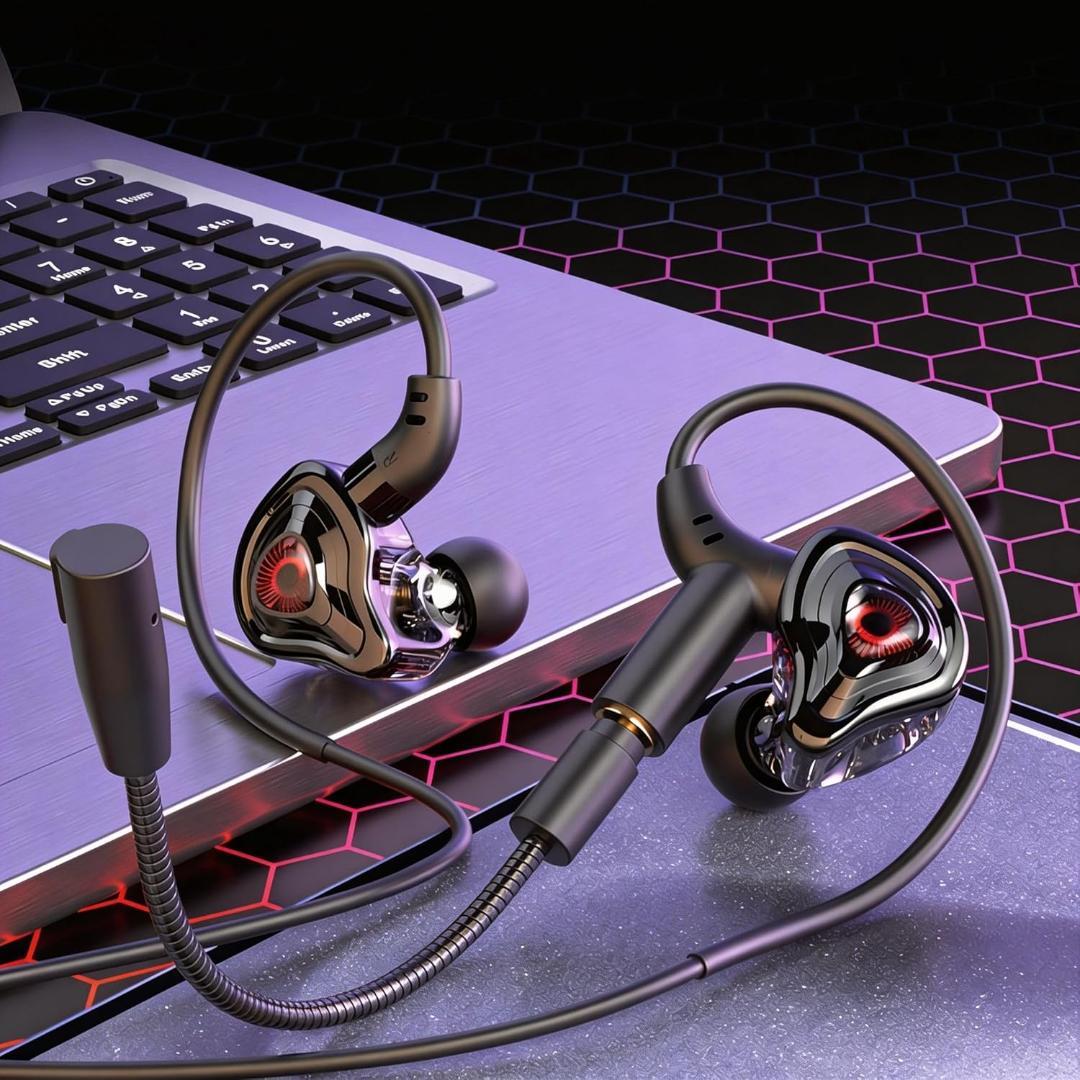 【Full Set】3.5mm Hi-Fi Gaming Headset with Microphone and Noise-Cancelling Earplugs
