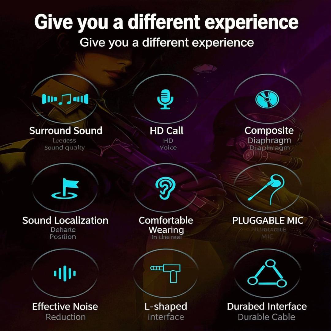 【Full Set】3.5mm Hi-Fi Gaming Headset with Microphone and Noise-Cancelling Earplugs