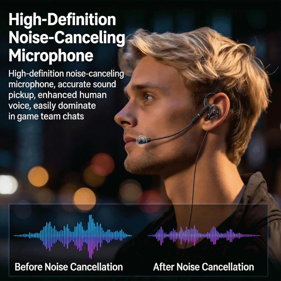 【Full Set】3.5mm Hi-Fi Gaming Headset with Microphone and Noise-Cancelling Earplugs