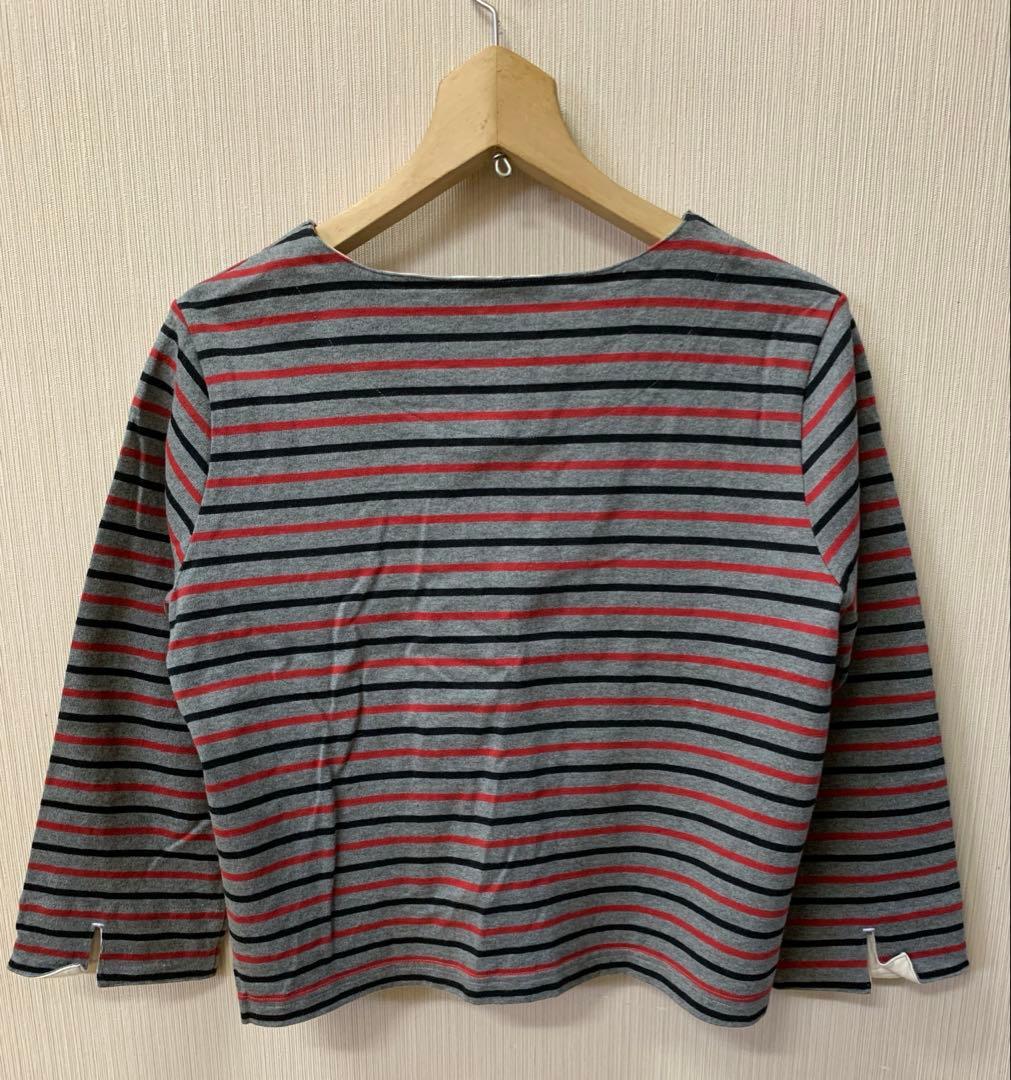 Cardigan, 3/4 sleeve, striped, gray, natural, Mori Girl style