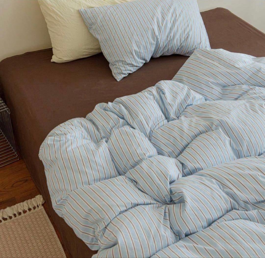Duvet Cover Double 4-Piece Set Blue Stripe Machine Washable New