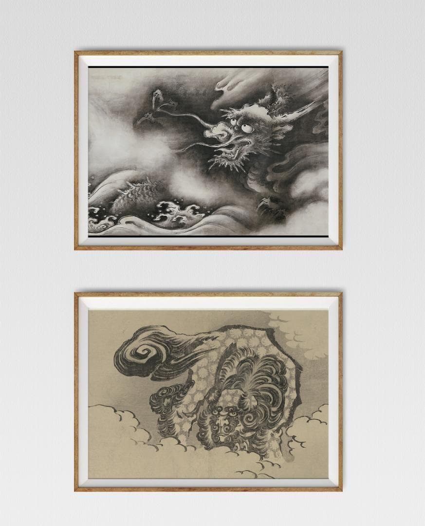 【NO.523】A4 Unryu (Cloud Dragon) Japanese Painting Art Poster, Zodiac Ink Wash Painting, Japanese Pattern, New Year's, Japanese Room Interior